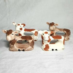 Set of 4 Ceramic Cow Napkin Holders Handpainted Studio Piece Farmhouse Kitchen